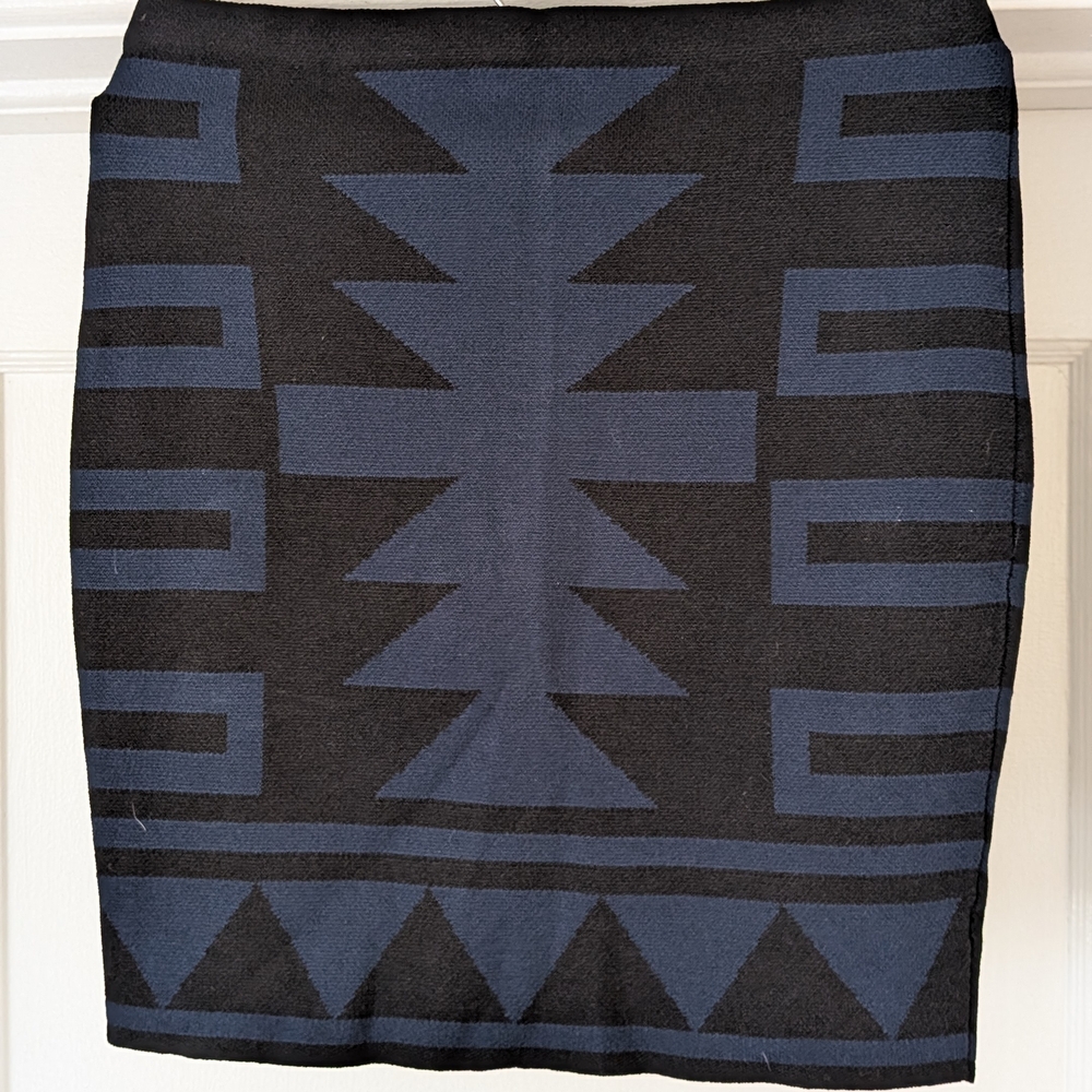 RACHEL Rachel Roy Geometric Black and Navy Pencil Skirt
